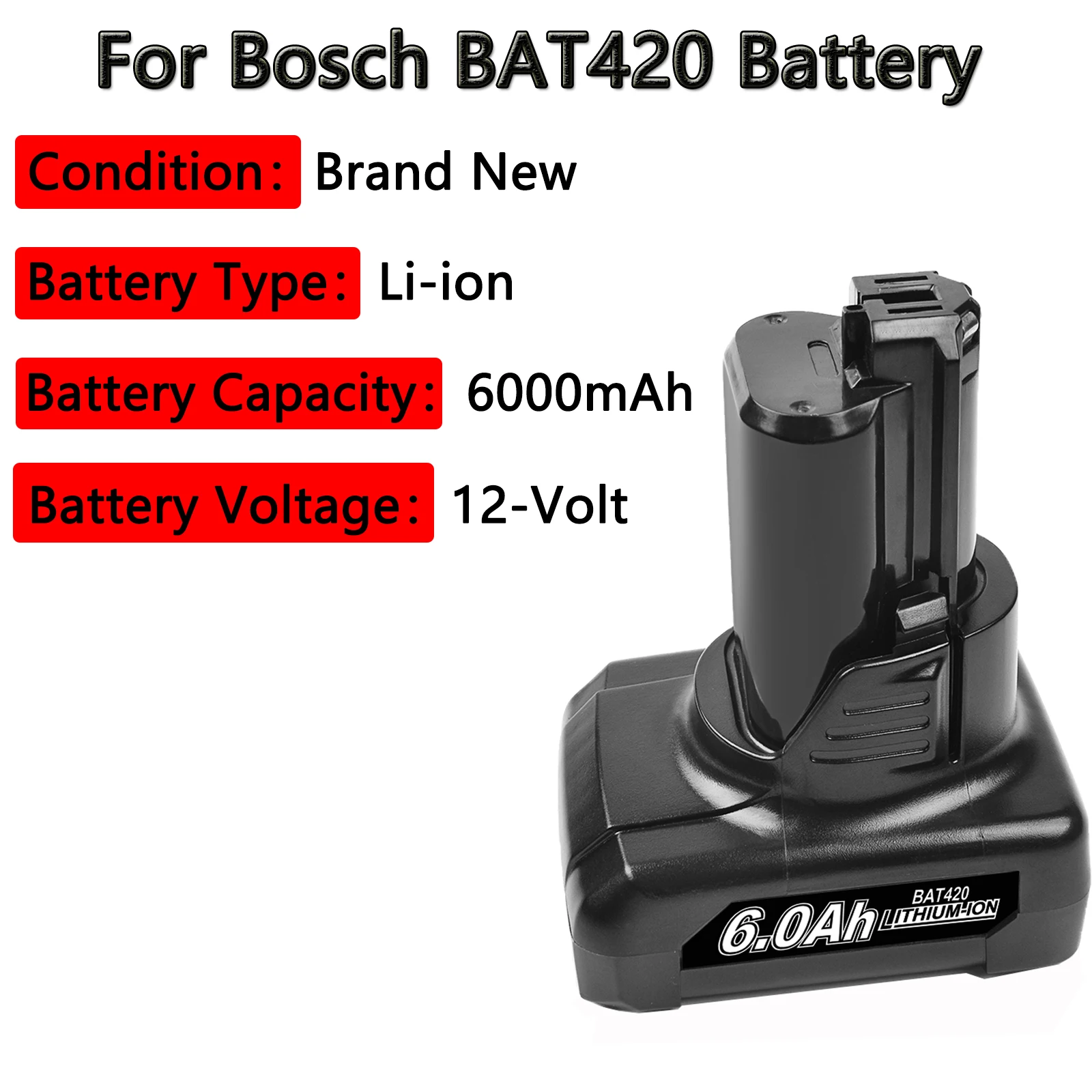 Battool-Bateria Li-Ion Recarregável para Bosch, 6000mAh, 12V, apto para BAT420, BAT412A, BAT413A, D-70745Gop, 2607336013, 2607336014