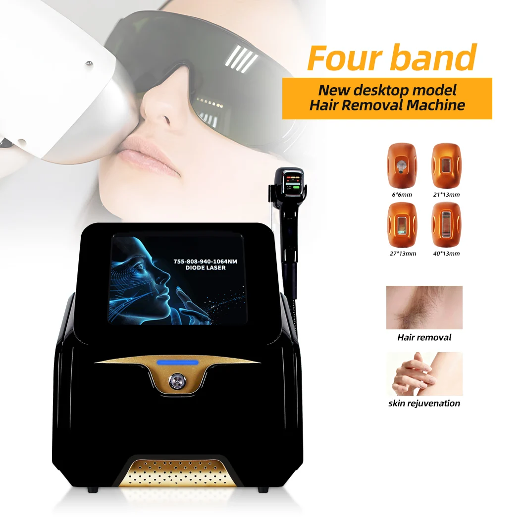 Professional 4 Wavelengths Diode Laser Hair Removal Machine 755 808 940 1064nm Ice Cooling Painless 4 Adjustable Spot Sizes