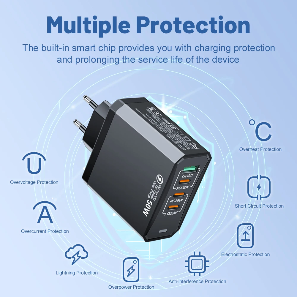 Pengisi daya Cepat Tipe C 4 port 100W pengisi daya USB Samsung Xiaomi untuk IPhone 14 15 Pro Huawei Pura 70