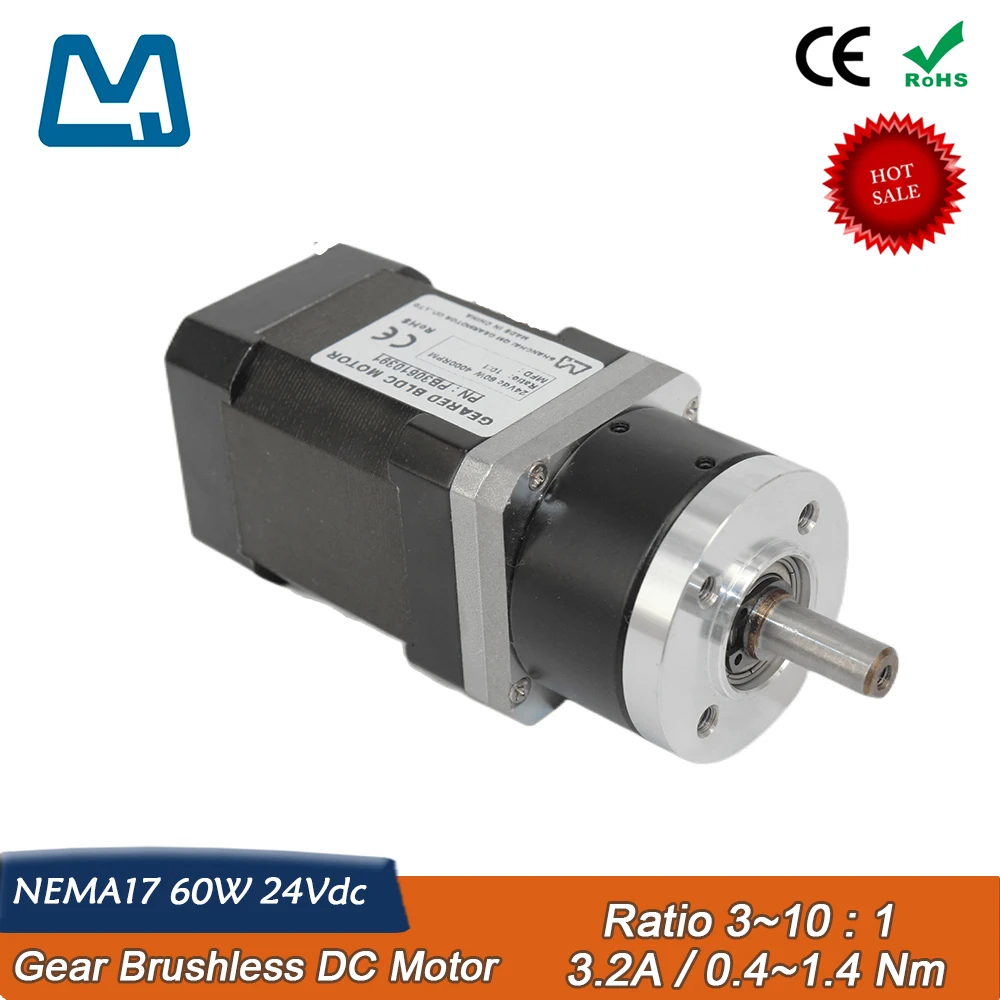 

Brushless DC Motor 24V NEMA17 60W Planetary Reduction Gearbox Metal Gear Ratio 5:1 For Peristaltic Pump