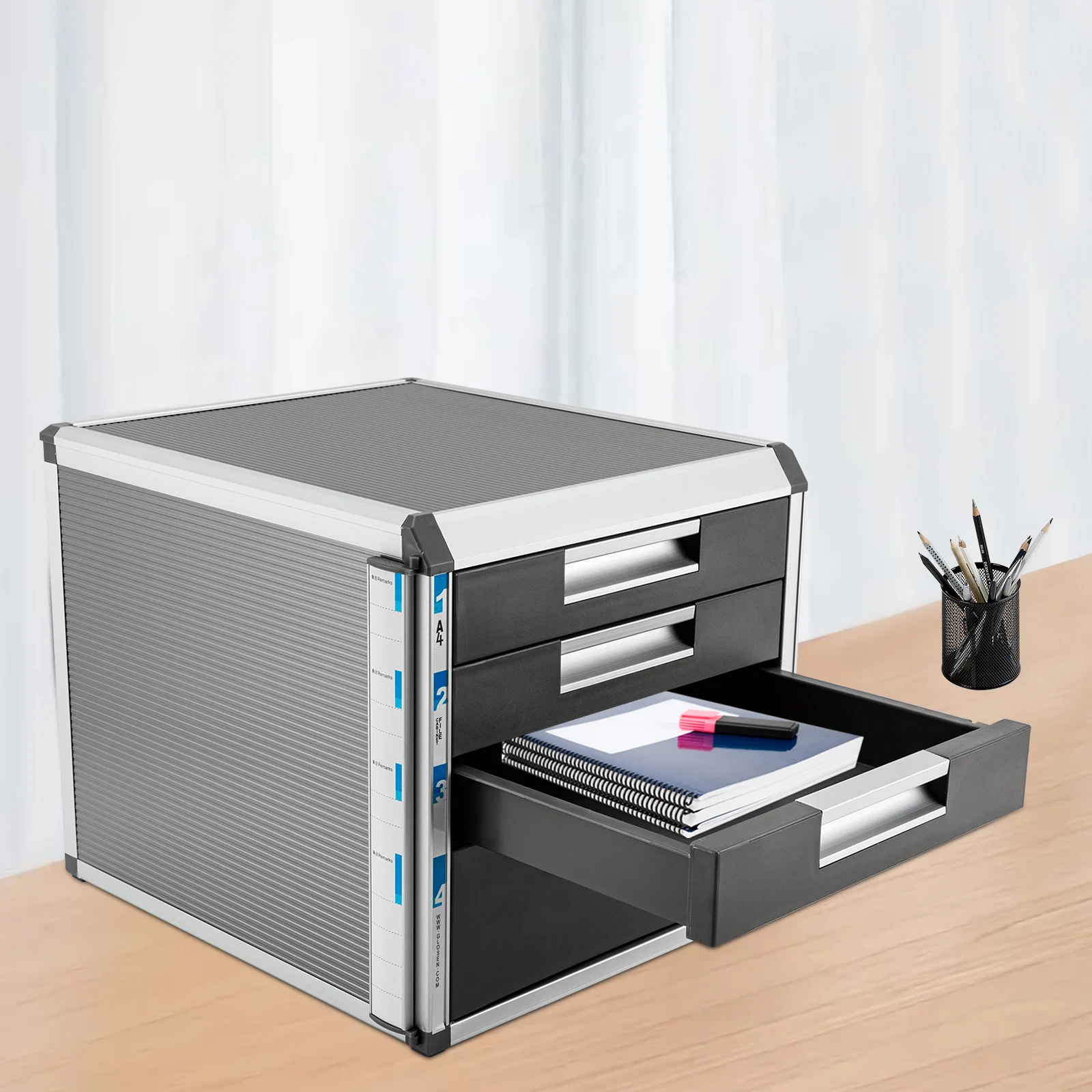 4-Drawer Desktop Storage Cabinet Lockable File Organizer Document Storage Box For Home Office