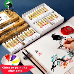 Marie's 12/18/24/36 Colors Chinese Painting Pigment 5/12ML Ink Painting Paste Water Color Pigment Students/Beginners Supplies