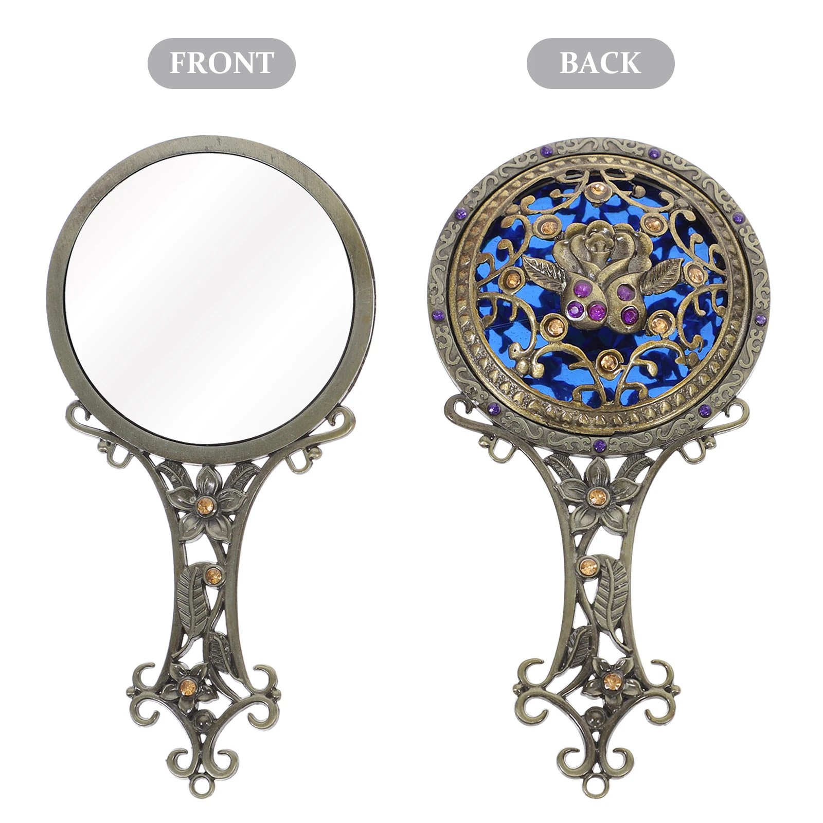 Metal Woman Mirror Compact Hair Comb Set Vintage Travel Clear HD Mirror Surface Portable Double Side Small Pocket Purse Handbag