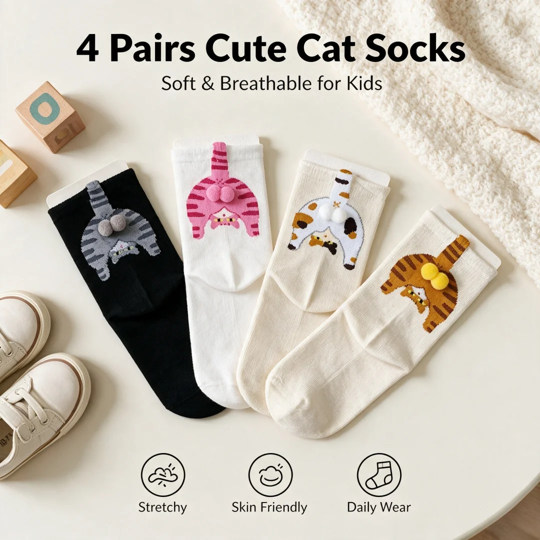 Cartoon Cat Egg Couple Socks Cozy Mid-Calf Cotton for Maternity Warm Winter Cute Present for Christmas Cat Lovers Family Hosiery