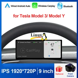 for Tesla Model 3 / Y Heads Up Display Linux 4.9 System 9 inch Digital Center Console Dashboard Touch Screen 1920*720P WiFi Fan