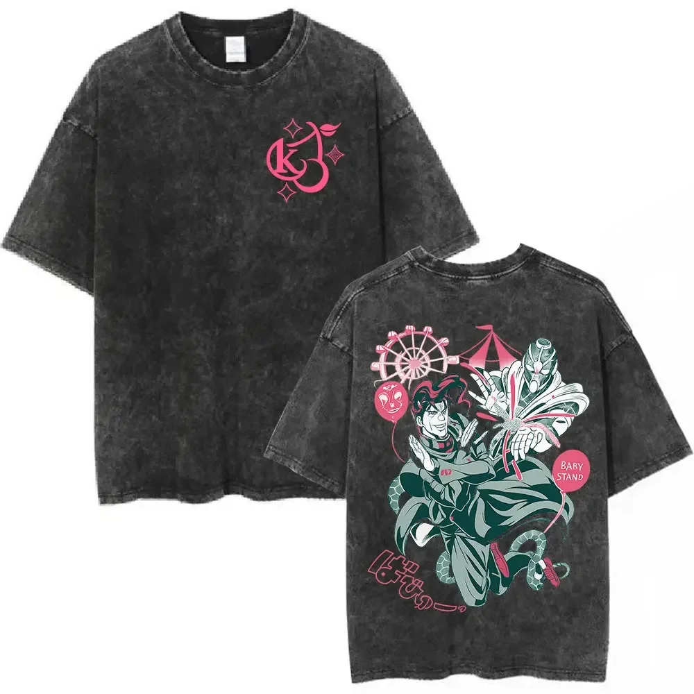 Customization Shirt Vintage Washed Anime Jojo Bizarre Adventure T-shirt Dio Brando Manga T-shirts Men Women Cotton Casual Oversi view 3