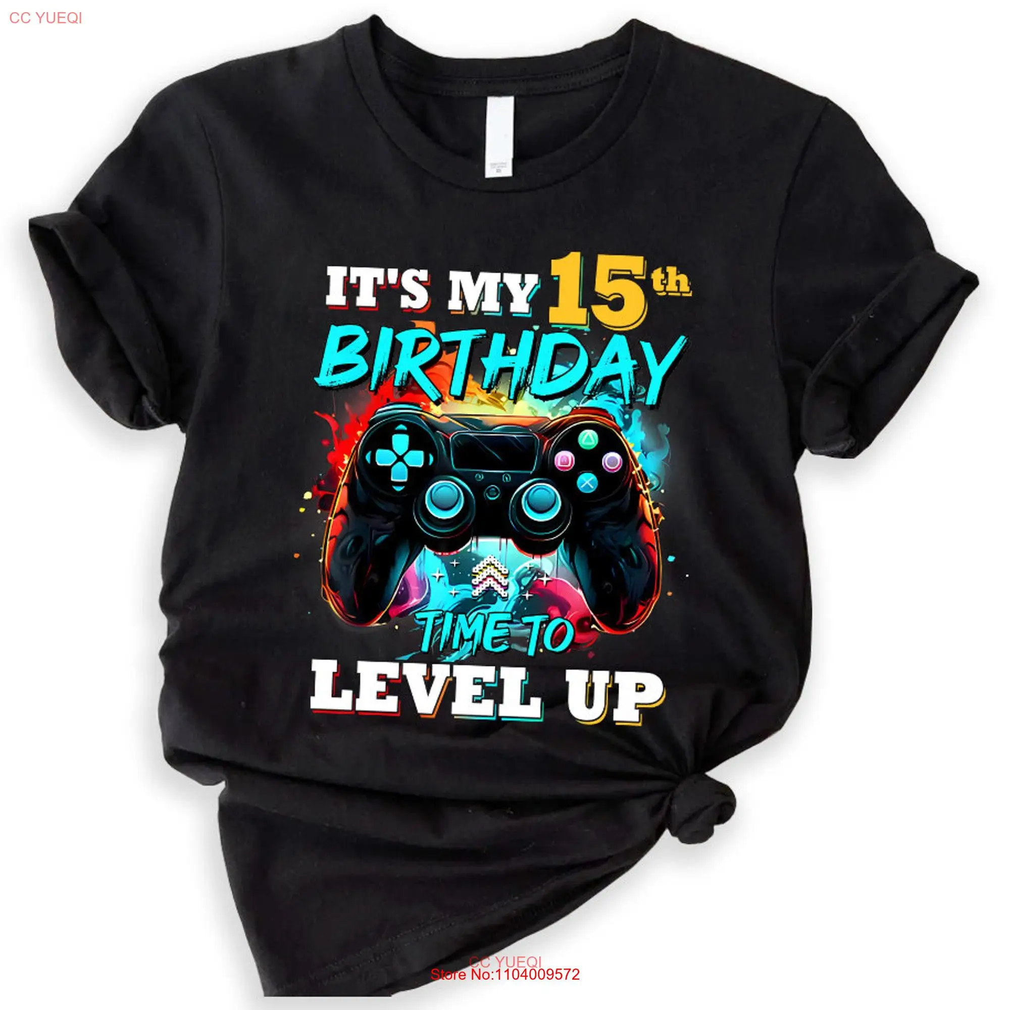 Custom Birthday T Shirt Level 15 Unlocked Boy Gamer Kids Party up long or short sleeves