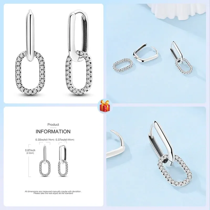 Travel Hobbies 925 Sterling Silver Shining U-shaped Double Hoops Earrings Closet Pavé Women's Elegant Jewelry Accessories