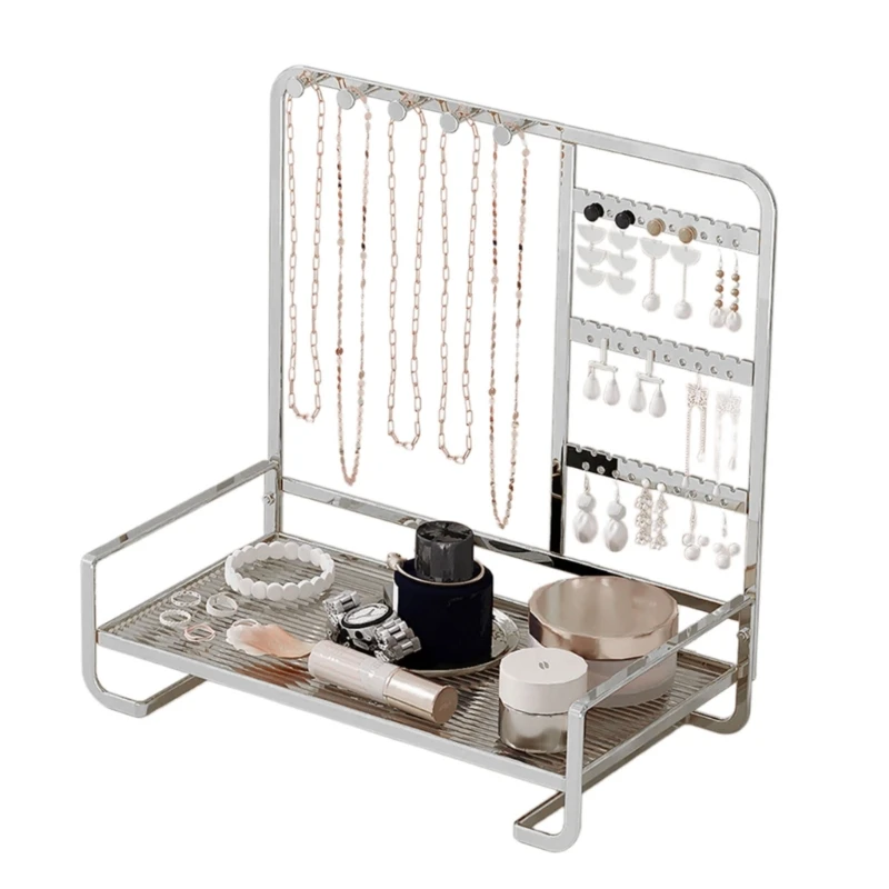 Elegant Metal Jewelry Stand with Tray Stylish Jewelry Stand Organizers Display Rack for Modern Home Accessory Storage