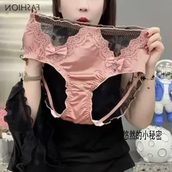 Bow Mesh Transparent Sexy Lace Underwear Women Plus Size High Waist Fat Mm Pure Cotton Anti-bacterial Crotch Bag Hip Briefs