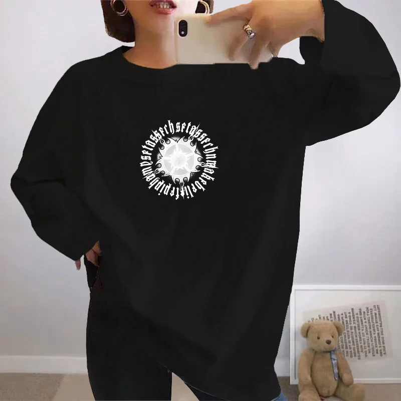 

Women Clothing Fashion Casual Long Sleeve T-shirt Chic Printed Pure Cotton Top Tees Autumn Vintage Loose O-neck Pullovers