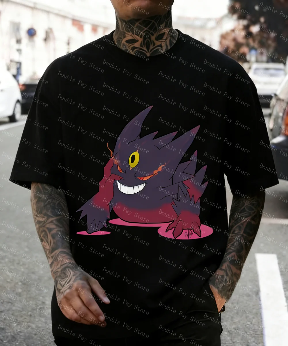 بوكيمون جينغ جي التعاون قصيرة الأكمام تي شيرت للرجال قمصان الصيف بوكيمون أنيمي الملابس الطرفية القطن تي شيرت