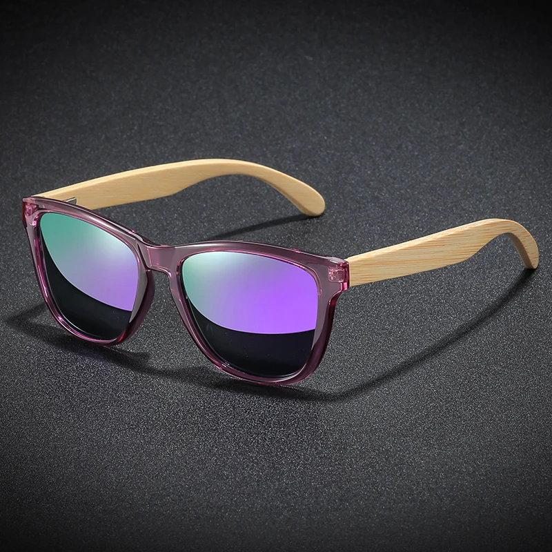 Classic Polarized Sunglasses Natural Bamboo Temple Mirrored Lens UV Protection Lightweight Retro Driving Outdoor Casual