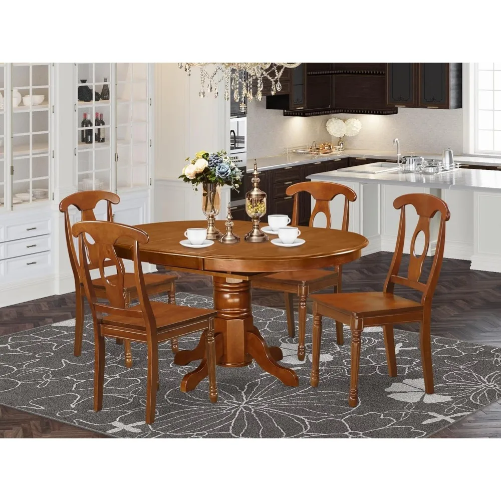 5 Piece Modern Set Includes an Oval Wooden Table with Butterfly Leaf and 4 Dining Chairs, 42x60 Inch