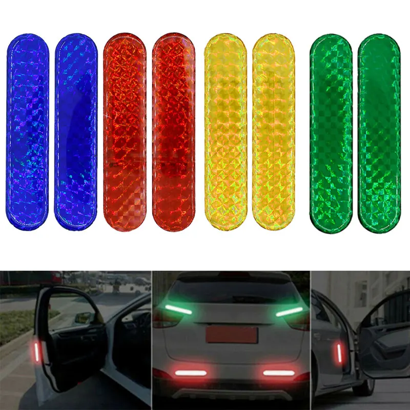 1Pair Car Reflective Sticker Car Door Safety Warning Mark Reflector Tape Strips Auto Motorcycle Bike Reflector Stickers