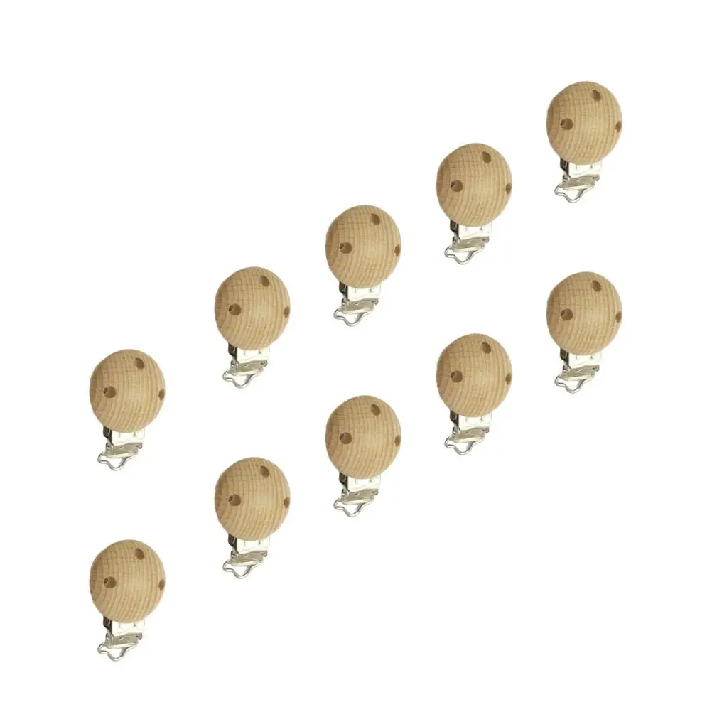 

10 Pcs Baby Pacifier Clips Wood Round Badge Reusable Accessories Holes Infants Soothers Gum Development