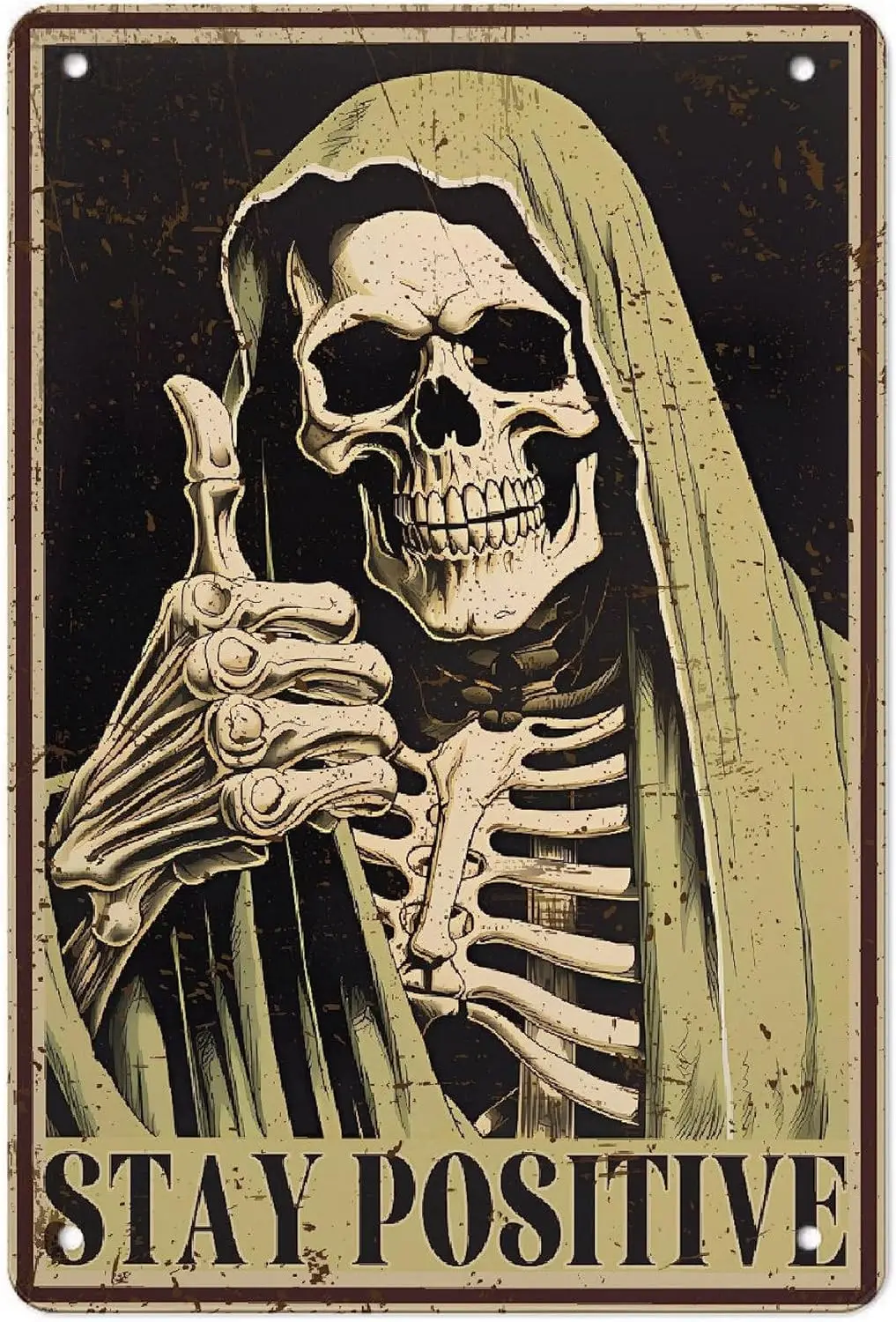 Plaque en métal amusante en forme de crâne, en aluminium, avec message 'Stay Positive', affiche vintage, impression artistique, décoration murale, plaque rétro pour la maison ou le bar