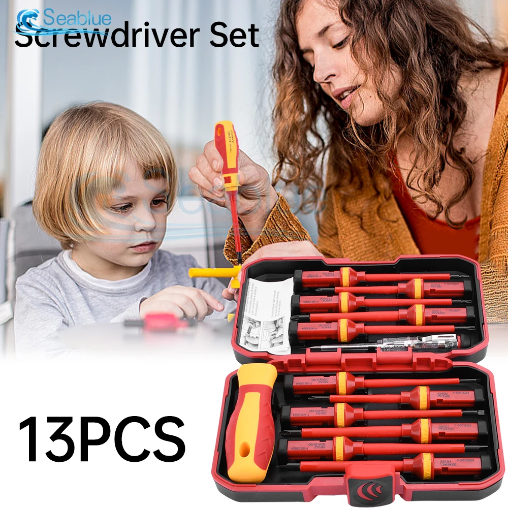 

13Pcs 110-250V Changeable Insulated Screwdriver Set Magnetic Slotted Bits Repair Tool Electrician Tools Withstand Voltage 1000V