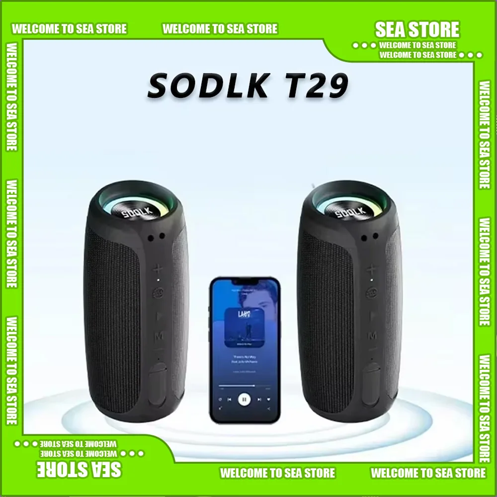 SODLK T29 60W High Power Portable Bluetooth Speakers Outdoor Subwoofer IPX7 Waterproof Deep Bass 3D Stereo Surround Loudspeakers