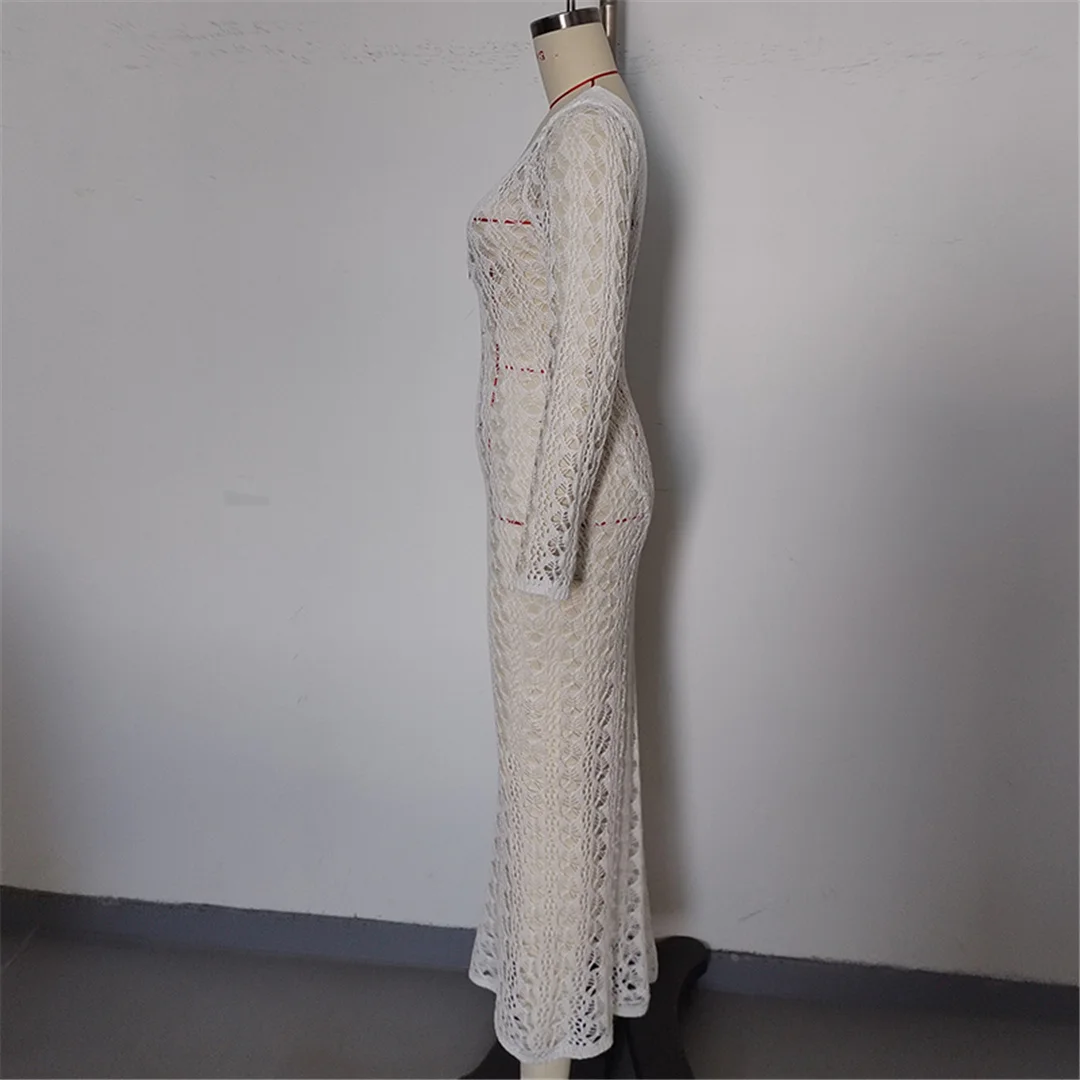 2026 Langarm-Strick-Tunika mit Ausschnitten am Rücken, rückenfreies Strandkleid, Strandmode, Strandbekleidung, Strand-Cover-up, Damen V6551 – Detail 20