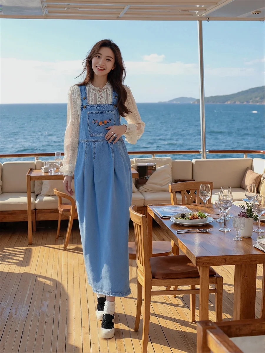 Women'S Dress Blue Loose Fit Casual Office Lady Cottagecore Fairycore Aesthetic Aesthetics Literary Boho Bohemian Vintage Retro