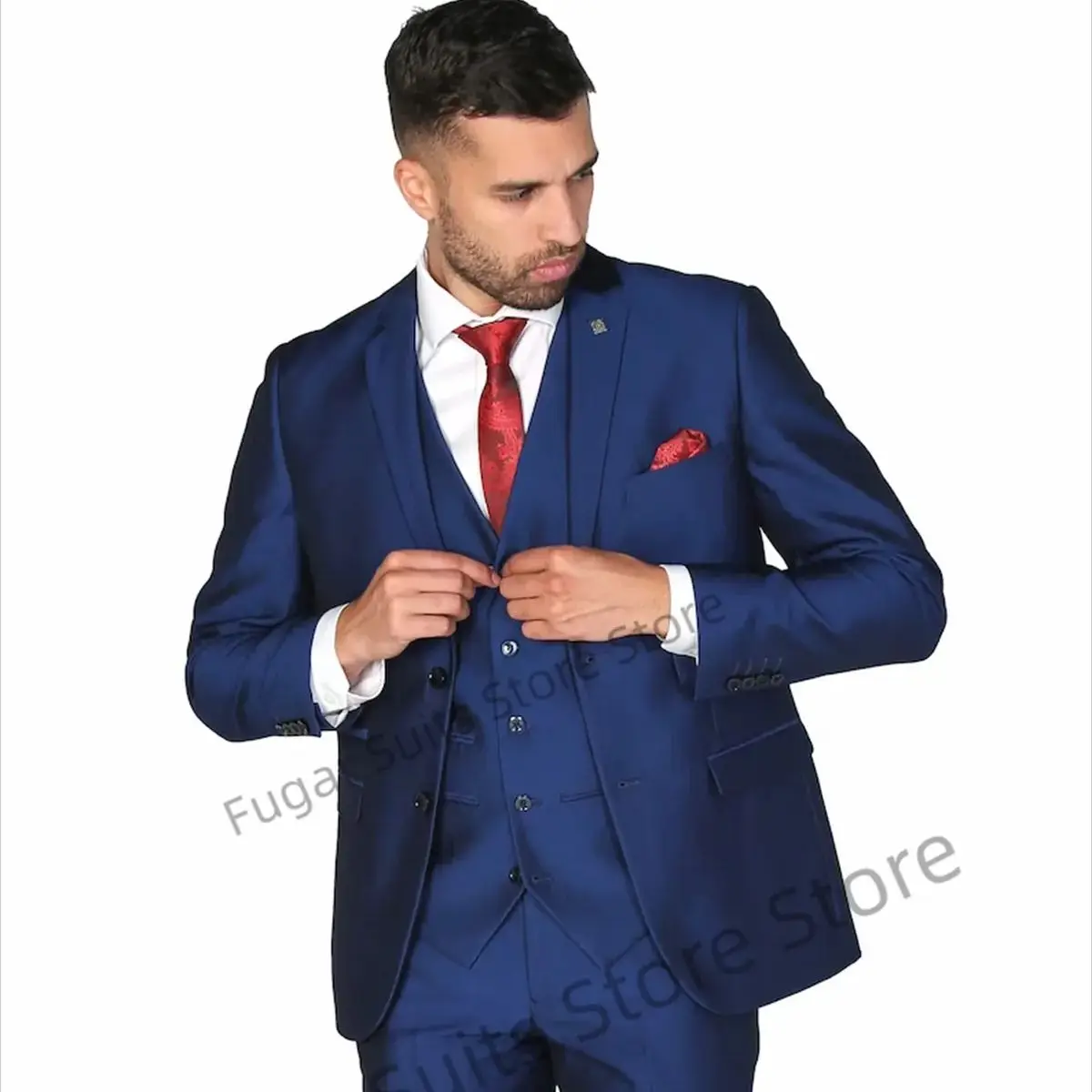 Ternos azuis marinhos, elegante noivo de casamento, noivo slim fit, blazer bonito, conjunto de 3 peças de baile, jaqueta, colete, calças