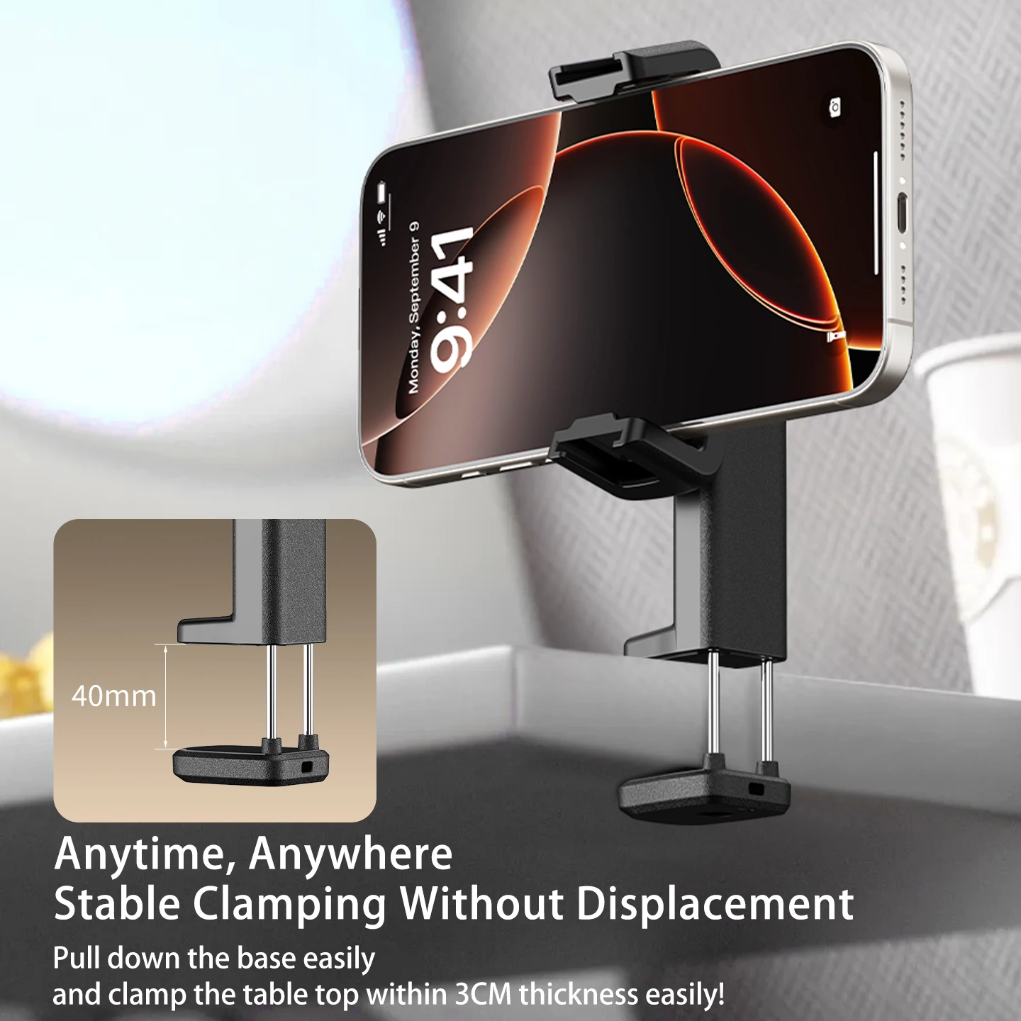 

Protable Phone Holder with 1/4" Screw Thread, Clip Bracket 360° Rotation Lazy Cell Phone Mount for Outdoor Airplane Travel