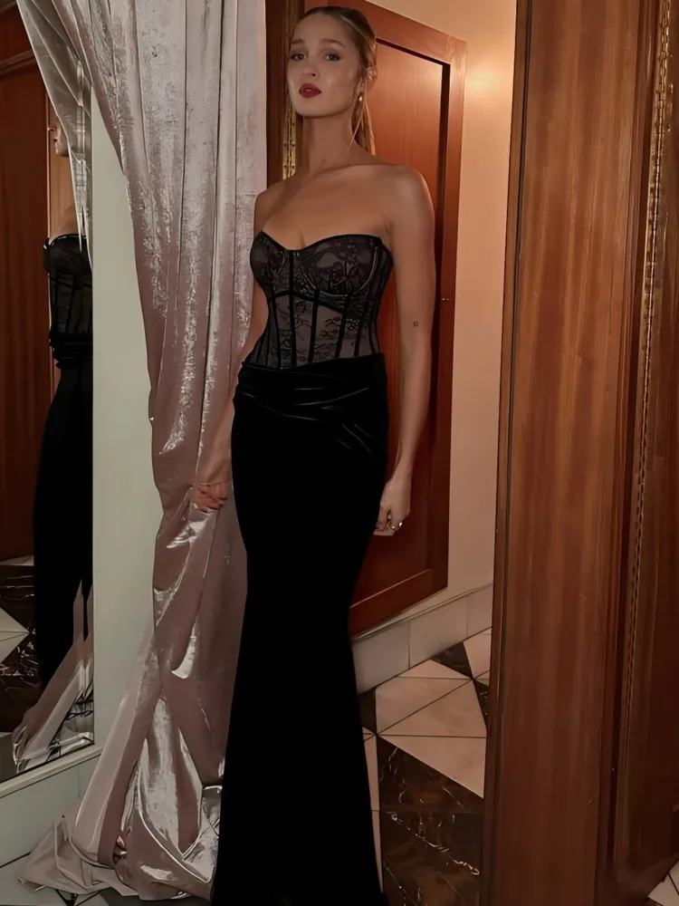 เดรสยาวลูกไม้เซ็กซี่แบบไร้สาย แบรนด์ Blifanbo ดีไซน์เว้าหลัง แขนยาว แฟชั่นสำหรับงานปาร์ตี้หรือคลับ สไตล์หรูหรา