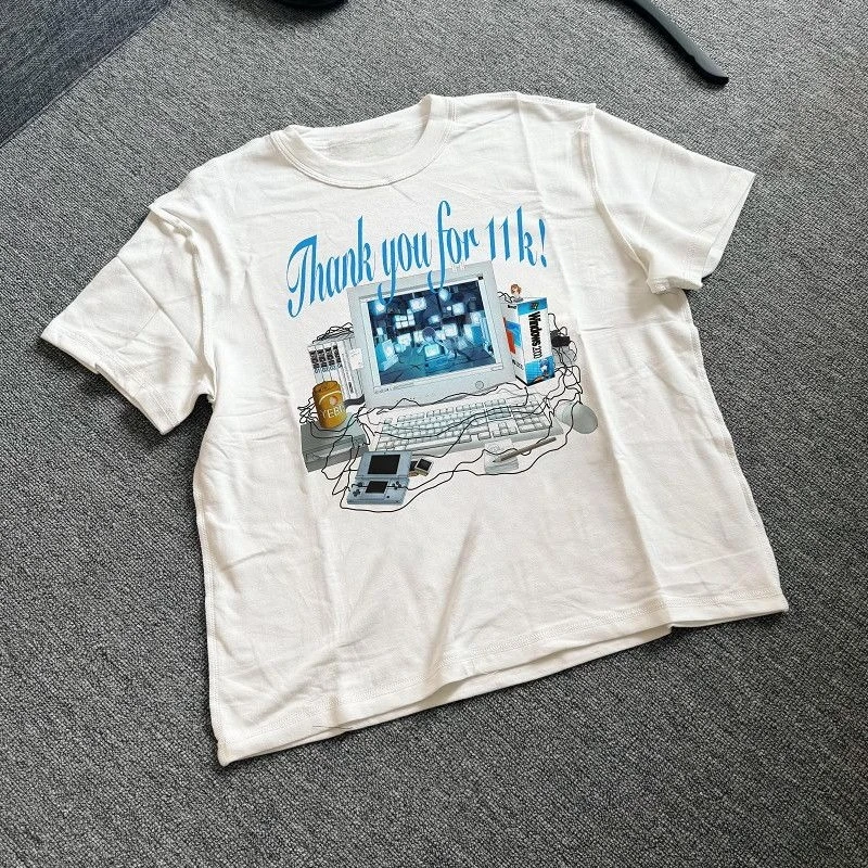 

2026 New Cotton Y2K Original Sufeng Short Sleeve Design Sense Letter Anime Printed Short Sleeve for Men and Women