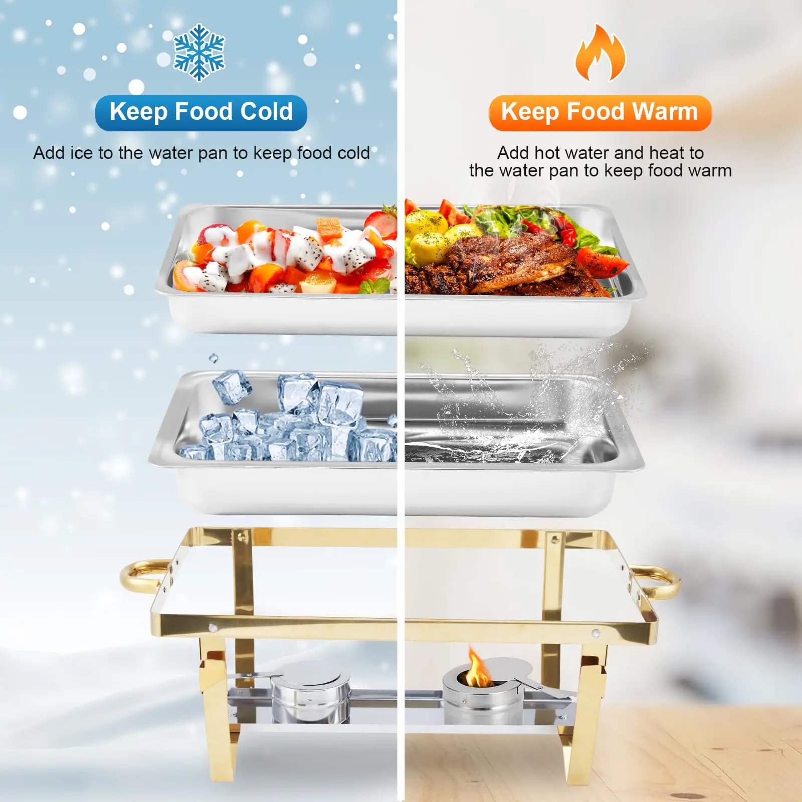 4 Pack Buffet Chafing Dish Set, 24.4X14X12 Inches Single Compartment Stainless Steel Food Warmer For Party Commercial Home Use - view 6