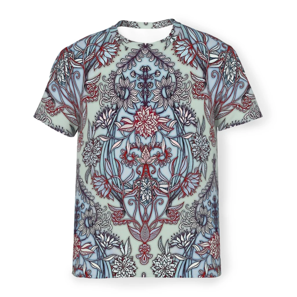 Bohemian Wonderland Intricate And Beautiful Patterns Doodle Pattern in Navy Blue Red And Grey Special Polyester TShirt T Shirt