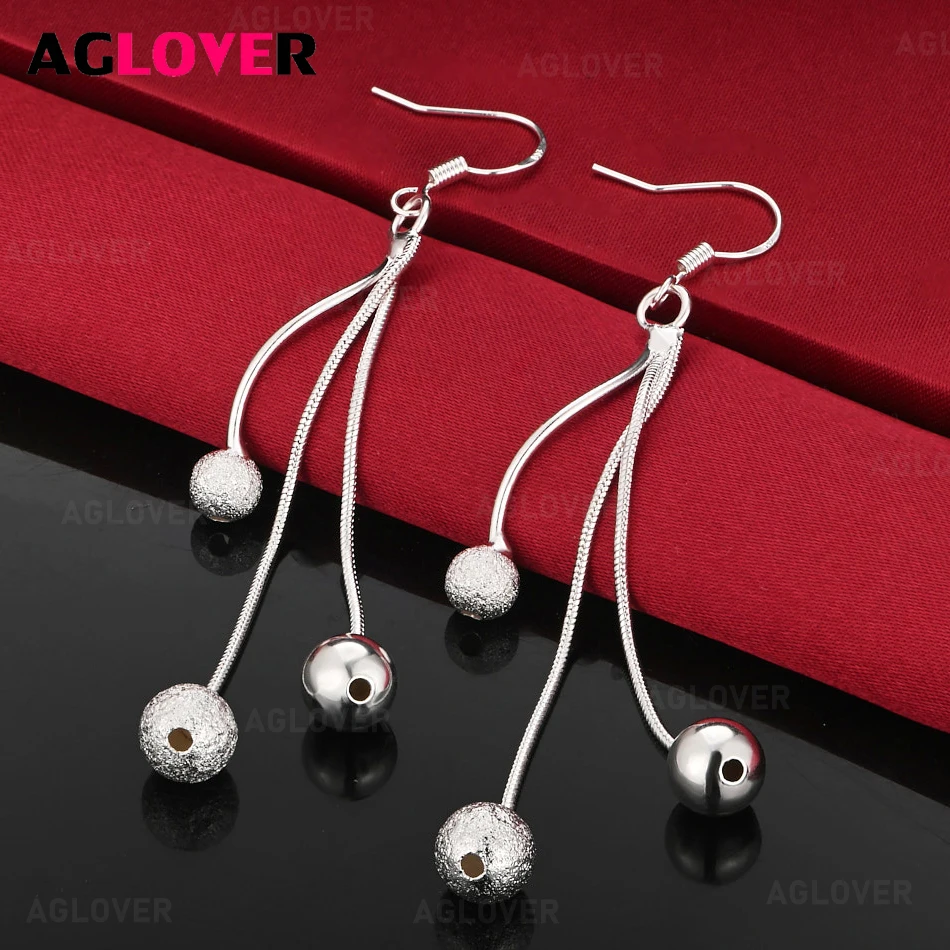 

AGLOVER 925 Sterling Silver Smooth Matte Beaded Ball Hanging Earrings Personality Versatile Women'S Party Wedding Jewelry