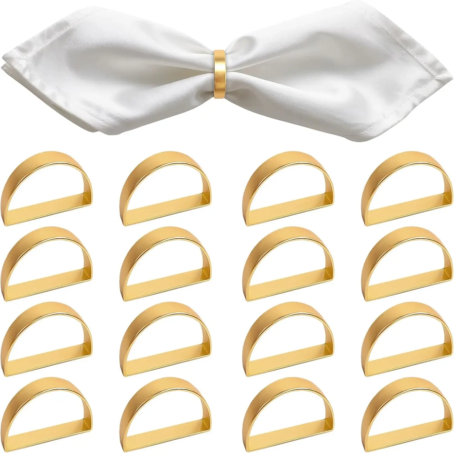 

Gold Napkin Rings Set of 16, D-Shaped Stainless Steel Napkin Rings for Fall Thanksgiving, Christmas, Easter, Dinner Table Decor,