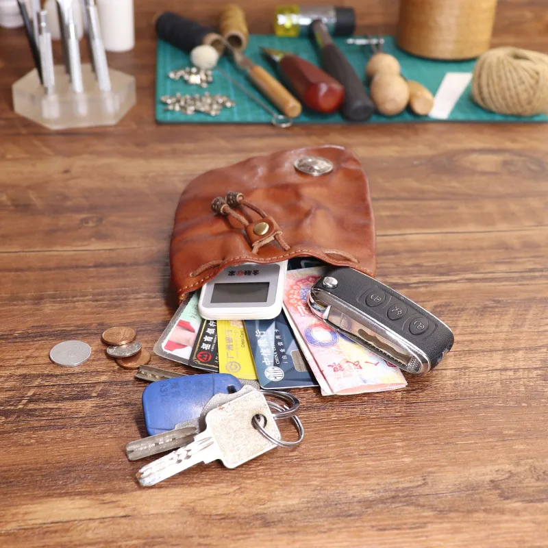 Simple, Exquisite, Portable, Compact, Top Layer Cowhide Retro Women's Mini Keybag, Change Storage Bag