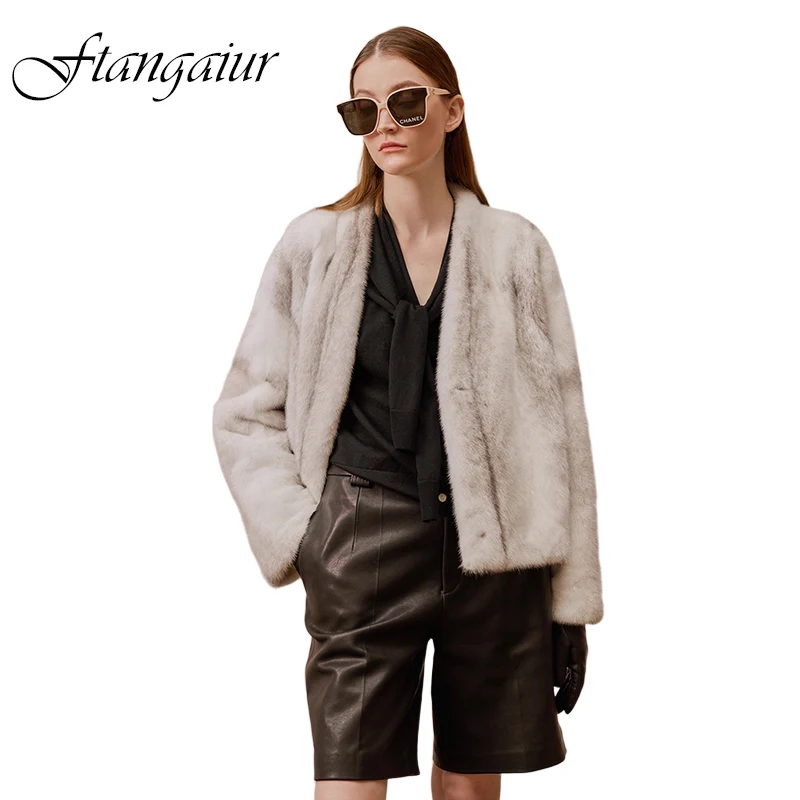 

Зимнее импортное пальто из норки Ftangaiur Copenhagen Cross Swan Velvet с V-образным вырезом, короткое, из натурального меха норки, для женщин