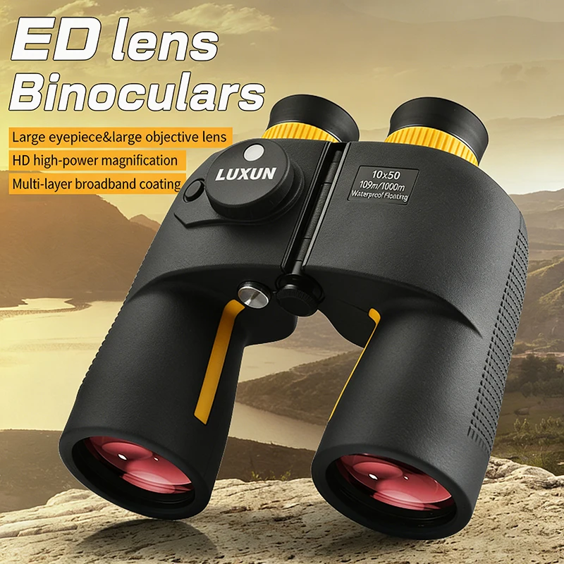 10x50mm Marine Binoculars IPX7 Waterproof Floating Telescope with Compass Measuring Reticle BAK4 Optics for Boating Fishing