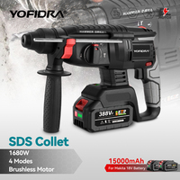 YOFIDRA 1680W Brushless Electric Hammer Cordless Multi-function Drilling Impact Drill Rotary Power Tool For Makita 18V Battery