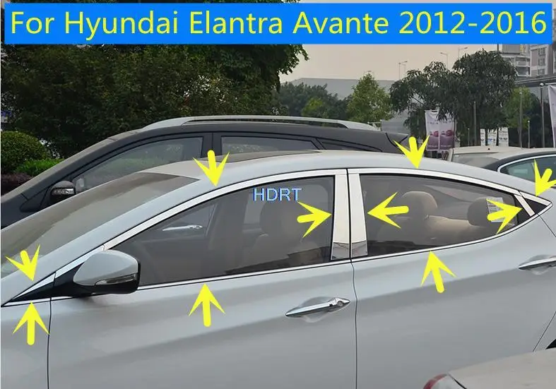 

For Hyundai Elantra Avante 2012 2013 2014 2015 2016 Car Sticker Stainless Steel Glass Window Garnish Pillar Middle Column Trim