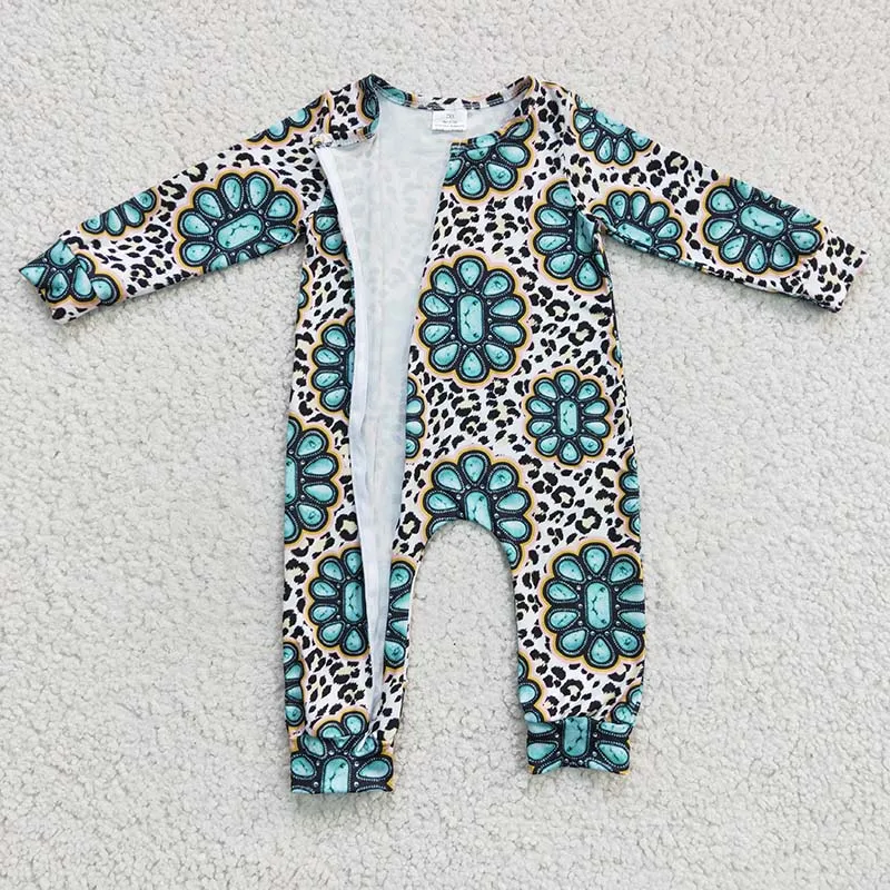 Newborn Baby Western Zipper Romper Long Sleeves Bodysuit Snap Botton Leopard Jumpsuit Kid Toddler One-piece Spring Fall Coverall