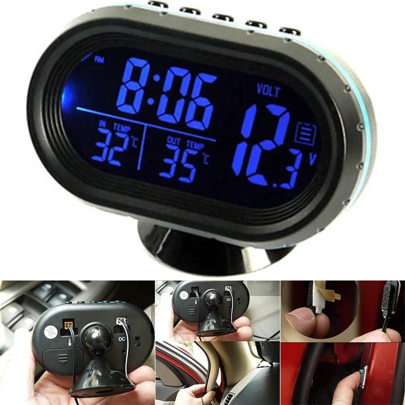 In-Car Monitoring Digital Thermometer Voltage Alarm Adjustable Viewing Angle Built-in Alarm Real-time Voltage Display For Car