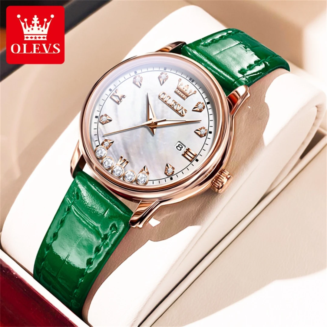 

OLEVS 9981 Fashion Quartz Watch Gift Leather Watchband Round-dial Calendar