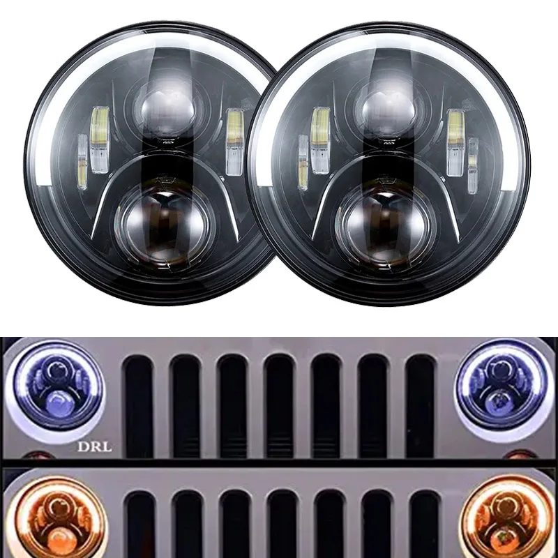 

2x 7-дюймовая Φ круглая фара 72W Halo Angle Eyes Для Jeep JK TJ Lada Offroad 4x4 UAZ для автомобиля 7 дюймов мотоциклетная фара