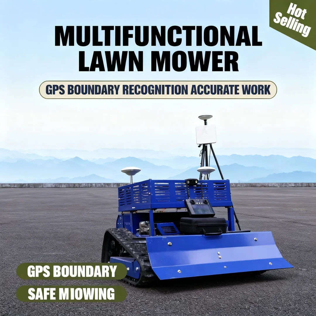 

Газонокосилка с GPS-приемником по индивидуальному заказу — вездеходная модель с дистанционным управлением и креплением для стойки для хранения