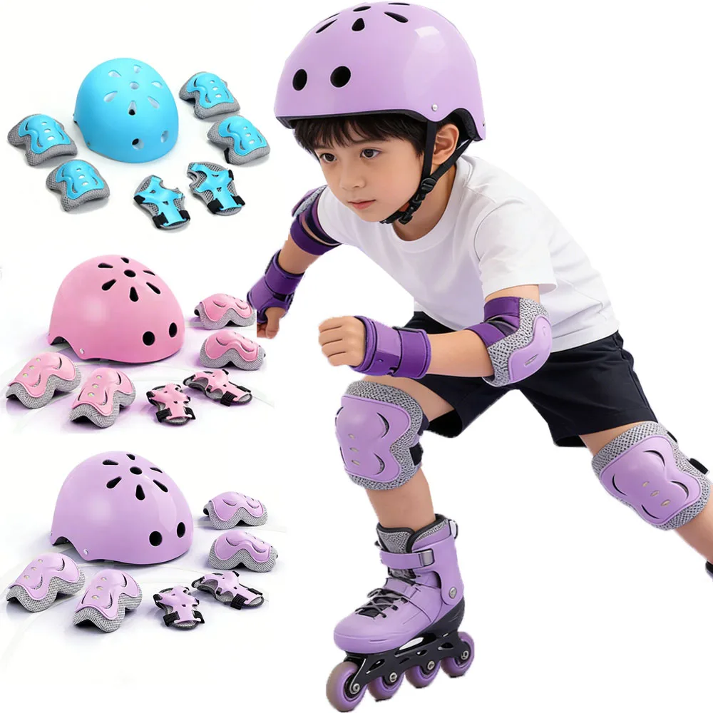 AliExpress NONE 7Pcs/Set Kids Ages 3-10 with Wrist Guard and Knee Pads Elbow Pads Adjustable Protective Gear for Toddler Skating Cycling Scooter