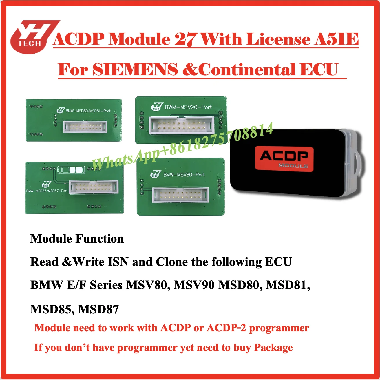 Yanhua Mini ACDP Module 27 with A51E authority for Read/Write ECU MSV80 MSD8X MSV90 DME full data or ISN