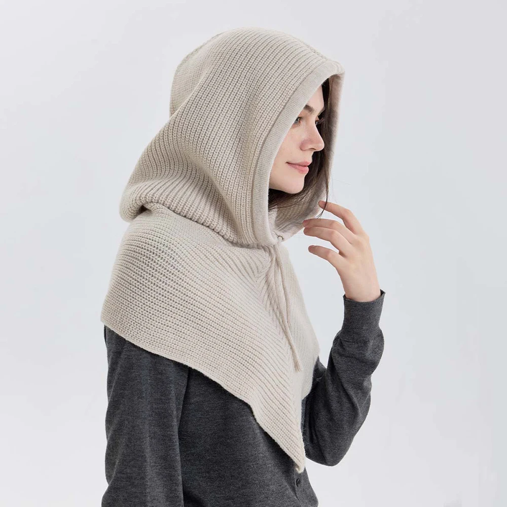 

Winter Balaclava Hat Scarf for Women Knitted Hooded Caps Outdoor Warm One-Piece Neck Collar Beanies Hats for Girls