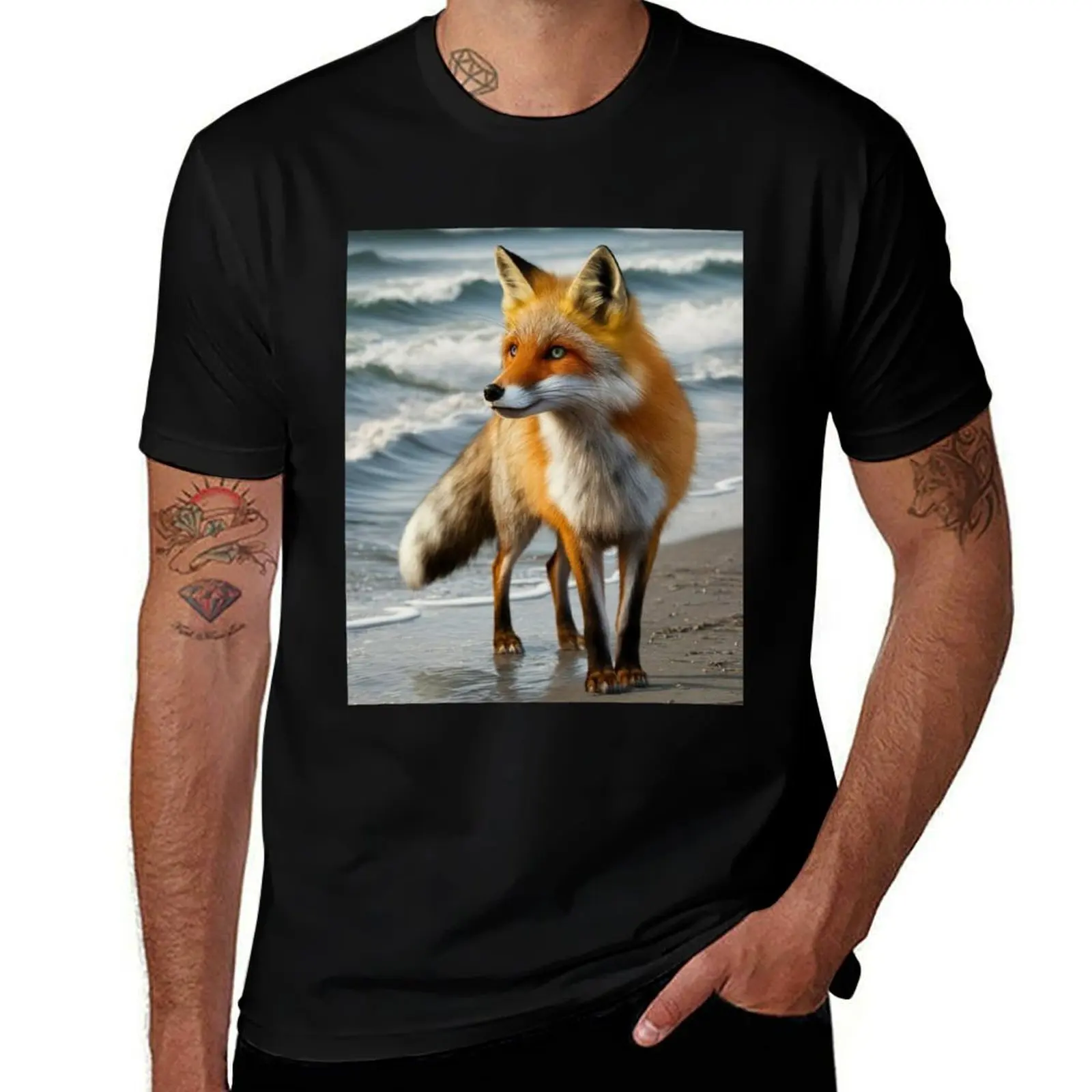 

Fox Portrait. beach view T-Shirt printed t shirts for man black cotton t-shirt plain for man package T-Shirt