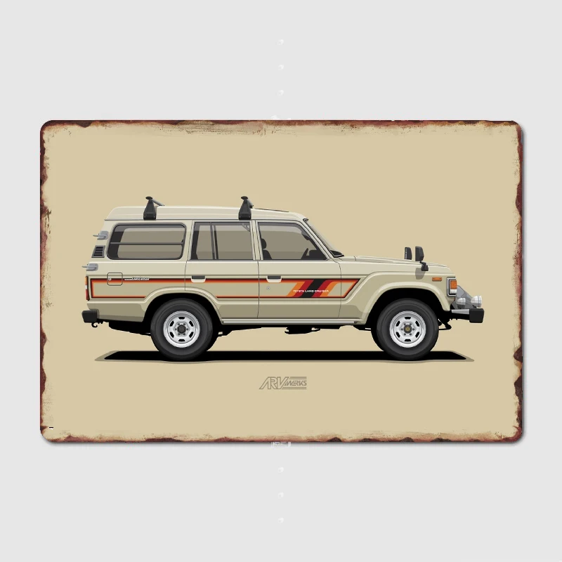 Retro Land Cruiser Fj 60 High Roof Tan Color Metal Sign Cinema Garage Design Wall Decor Party Tin Sign Poster Vintage Home Decor