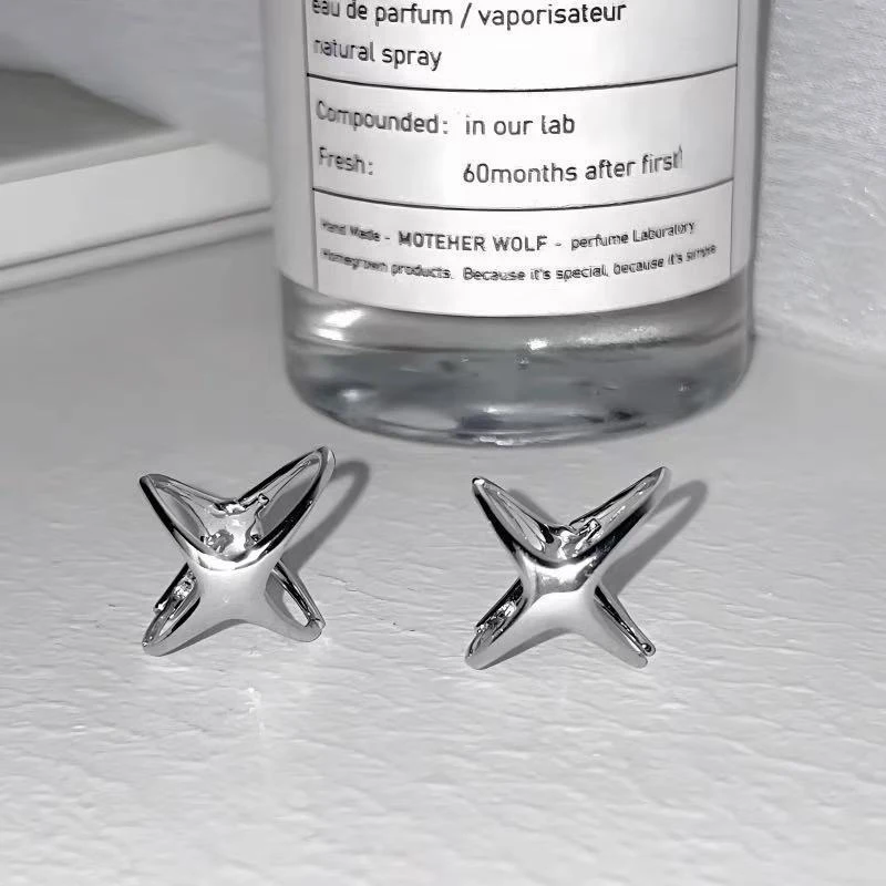 GANPUP Neue Silberfarbene Minimalistische Stern-Creolen für Frauen, Alltagsschmuck, Modisches Ohrpiercing-Schmuckstück, Geschenk für Partys. – Detail 4