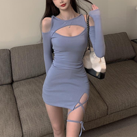 Sexy Women Mini Dress Lace Up Bandage Slim Long Sleeve Short Dresses Hot Hollow Out Elegant Vestidos Spring Autumn Clothes плать